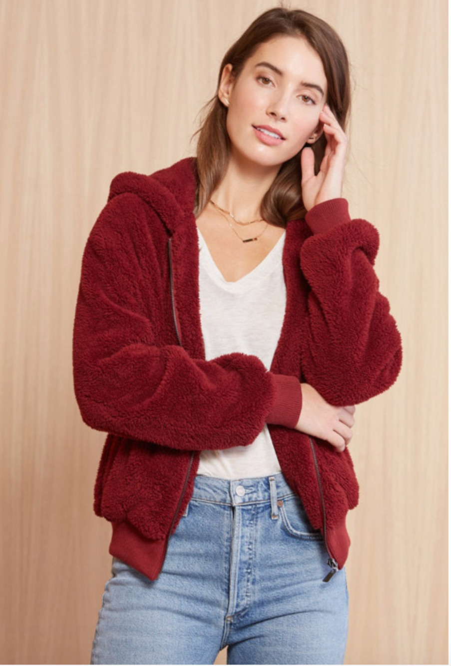 EVEREVE BLANKNYC NWT Cozy Full Zip Hoodie Sweatshirt Jacket in Red // XS